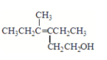 <p>What is the correct IUPAC name for the following compound?</p><p>3-methyl-4-ethyl-3-hexen-6-ol</p><p></p><p>4-ethyl-3-methyl-3,6-hexenol</p><p></p><p>3-ethyl-4-methyl-3-hexen-1-ol</p><p></p><p>3-methyl-4-(2-</p><p>hydroxyethyl)-3-hexene</p><p></p><p>3-(2-hydroxyethyl)- 3-methyl-3-hexene</p>