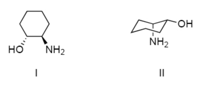 <p>I and II are:</p><p></p><p>constitutional isomers.</p><p>enantiomers.</p><p>identical.</p><p>diastereomers.</p><p>not isomeric.</p>