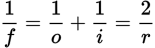 <p>f is focal length</p><p>o is the distance between the object and the mirror</p><p>i is the distance between the image and the mirror</p><p>r is the radius of curvature</p><p></p><p>While it is not important which units of distance are used in this equation, it is important that all values used have the <em>same</em> units as each other.</p>