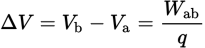 <p><em>W</em><sub>ab</sub> is the work needed to move a test charge <em>q</em> through an electric field from point a to point b</p>