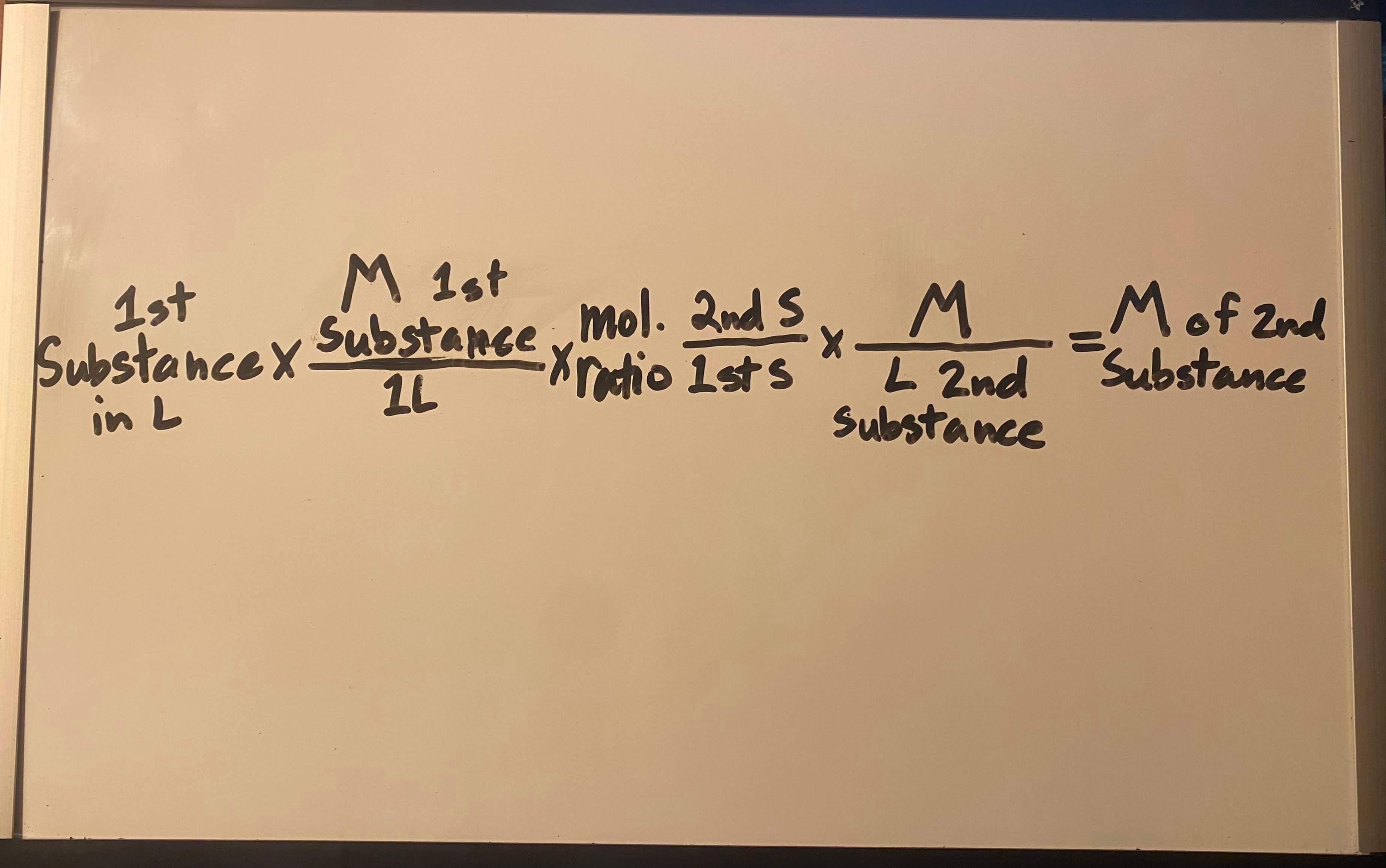 <p>Moles ÷ V = M</p>