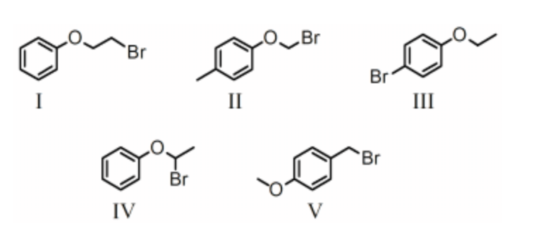 <p>A compound with the molecular formula C<sub>8</sub>H<sub>9</sub>BrO gave the following <sup>1</sup>H NMR spectrum:triplet, δ 1.4quartet, δ 3.9multiplet, δ 7.0 (4H)There was no evidence of an -OH band in the IR spectrum. A possible structure for the compound is:</p>