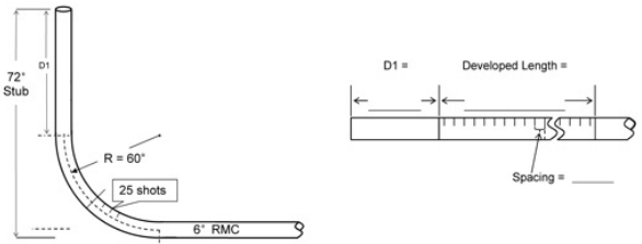 <p>Question 29</p><p>What is the developed length (DL) of the bend? (Round the answer to the nearest 1/8".)</p><p>    </p><p>a.</p><p>92 3/4 "</p><p>b.</p><p>93 1/8 "</p><p>c.</p><p>93 5/8 "</p><p>d.</p><p>94 1/4 "</p>