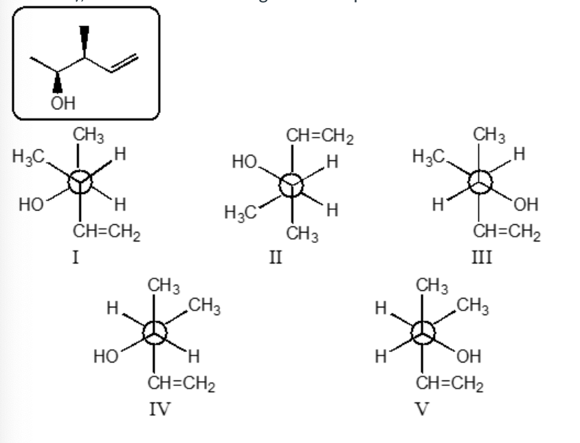 <p>Which staggered Newman projection(s), looking down the C-2—C-3 bond (C-2 in front and C-3 in back), illustrates the following boxed compound?</p>