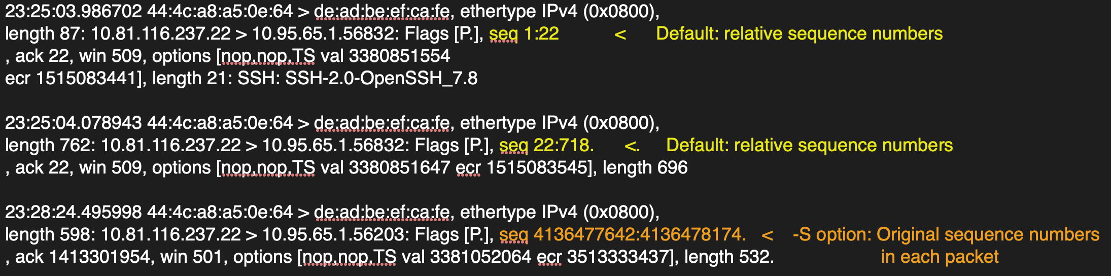 <p>Print absolute sequence numbers.</p>