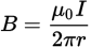 <p><em>B</em> is the magnetic field at a distance <em>r</em> from the wire</p><p><em>µ</em><sub>0</sub> is the <strong>permeability of free space</strong></p><p><em>I</em> is the current</p>