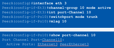 <p><strong>MLAG Configuration</strong></p><p><strong>Step 4: Create the MLAG port members</strong></p><p>- MLAG port members created as standard port-channels</p><p>- Port-channel created on each MLAG peer</p><p>- Static, passive or active <span class="tt-bg-red">____</span> configurable on each port-channel</p><p>- The port-channel can contain one or multiple ports on each peer switch</p><p>- The “MLAG &lt;#&gt;” statement binds the port-channel on the peers together</p>