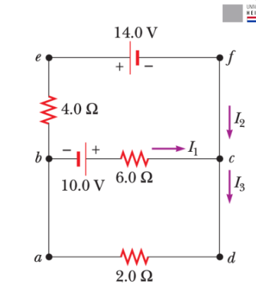 <p>Encuentre las corrientes I1, I2 e I3 en el circuito de la figura.</p>