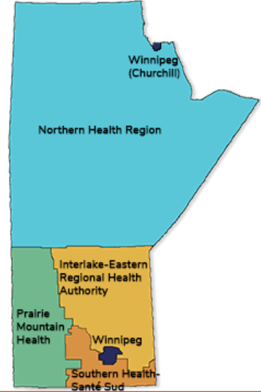 <p>- Northern Health</p><p>- Prairie Mountain</p><p>- Winnipeg-Churchill Health Region</p><p>- Interlake Eastern RHA</p><p>- Southern Health</p>