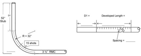 <p>Question 26</p><p>What is the developed length (DL) of the bend? (Round the answer to the nearest 1/8 ".)</p><p>    </p><p>a.</p><p>50 1/4 "</p><p>b.</p><p>50 3/4 "</p><p>c.</p><p>51 1/4 "</p><p>d.</p><p>51 3/4 "</p>