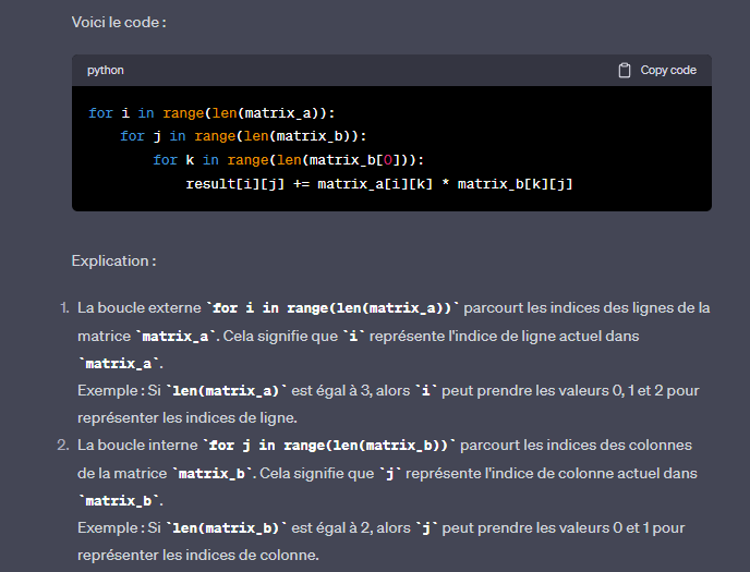 <p>que permet l'indice commun k dans matrix_a et matrix_b?</p>