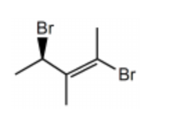 <p>Name the following compound:</p><p>&nbsp; (<em>S,E</em>)-2,4-dibromo-3-methylpent-2-ene</p><p>&nbsp; (<em>R,Z</em>)-2,4-dibromo-3-methylpent-2-ene</p><p>&nbsp; (<em>R,E</em>)-2,4-dibromo-3-methylpent-3-ene</p><p>&nbsp; (<em>S,E</em>)-2,4-dibromo-3-methylpent-3-ene</p><p>&nbsp; (<em>R,E</em>)-2,4-dibromo-3-methylpent-2-ene</p>