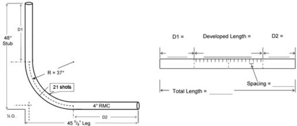 <p>Question 39</p><p>What is the distance (D1) from the stub end of the conduit to the start of the developed</p><p>length? Note: The values calculated for this question may be used for additional</p><p>questions. (Round the answer to two decimal places to find the nearest 1/16 ". Answer the</p><p>question in the form of a decimal.)</p>