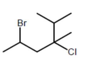 <p>Provide a name for the following compound:</p><p></p><p>2-Bromo-4-chloro-4-isopropylpentane</p><p></p><p>&nbsp; 4-Bromo-2-chloro-2-isopropylpentane</p><p></p><p>&nbsp; 5-Bromo-3-chloro-2,3-dimethylhexane</p><p></p><p>&nbsp; 2-Bromo-4-chloro-4,5-dimethylhexane</p><p></p><p>&nbsp; 2-(2-Bromopropyl)-2-chloro-3-methylbutane</p>