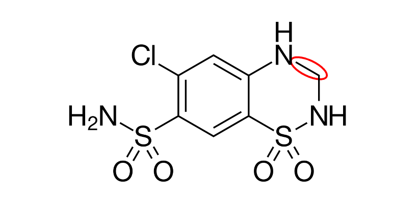 <p>This is HCTZ. What is the position of the red circle? What does this change do to the structure? </p>