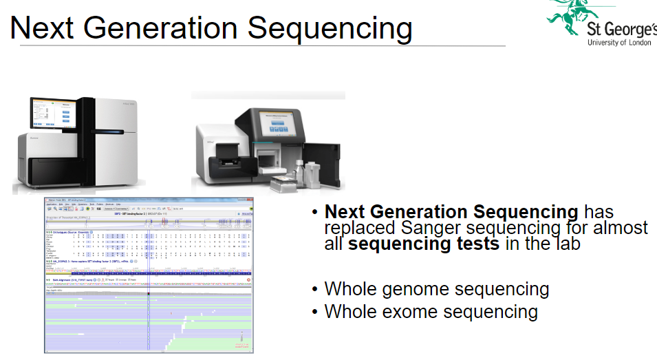 <p><strong>Replacement</strong>: NGS has largely replaced Sanger sequencing for almost all sequencing tests in the lab.</p><p><strong>Advantage</strong>: NGS is faster, more cost-effective, and offers higher throughput compared to Sanger sequencing.</p>