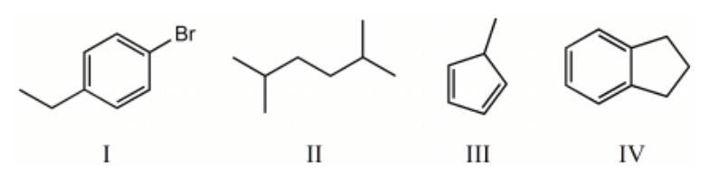 <p>Which compound below would give rise to 4 signals in the proton NMR spectrum and 6 signals in the carbon NMR spectrum? (Assume you can separate and see all peaks.)</p>