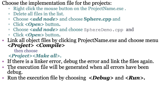 <p>- compile .cpp files separately</p><p></p><p>- create project file by choose the menu</p><p>    &lt;file&gt;&lt;new&gt;&lt;project&gt;</p><p></p><p>- set the project setting as follows:</p><p>project name : projectname.prj or projectname.ide</p><p>Target name:will create automatically</p><p>target type : application [.exe]</p><p>platform : win32</p><p>target mode : console</p><p>frameworks/control : uncheck all the check boxes</p><p>libraries : staticthen click ok.</p>