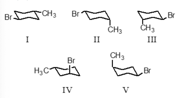 <p>Which conformation represents the most stable conformation of <em>trans</em>-1-bromo-4-methylcyclohexane?</p>