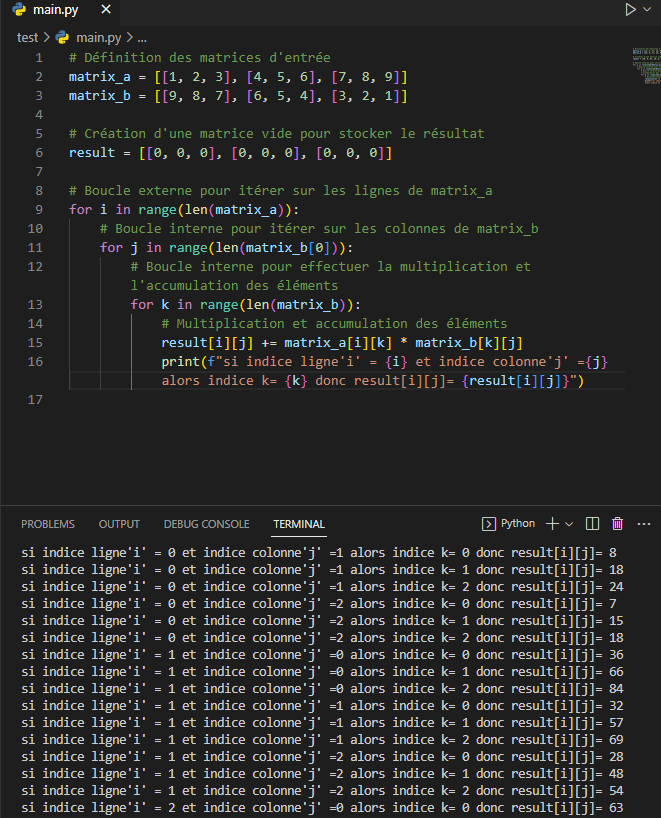 <p><strong><u><sup>boucle imbriquées : Comprendre les matrices</sup></u></strong></p><p>Que permet de stocker la variable k dans cette boucle imbriquée</p>