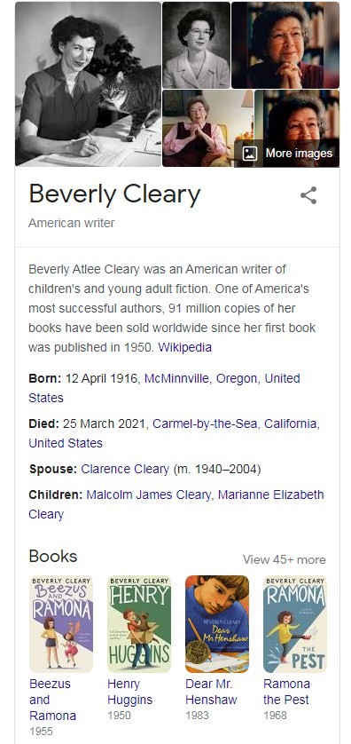 Q7) Beverly Cleary,  who passed away recently, was a renowned ______?