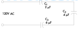 <p>Determine the total capacitance of this circuit. (Round the FINAL answer to two decimal places of the unit shown.)</p>