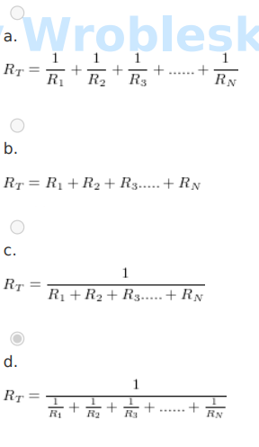 <p>Which is the correct formula for determining total resistance in any parallel circuit?</p>