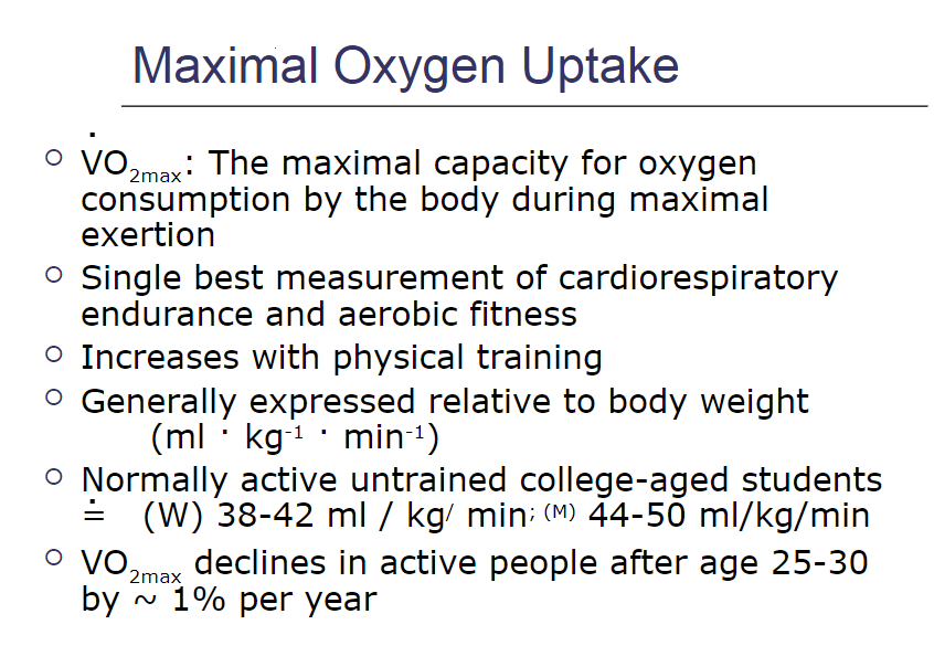 <p>the maximal capacity for oxygen consumption by the body during maximal exertion </p>