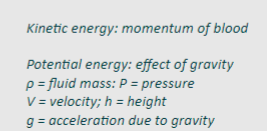 <p>Flow = Pressure (P) + Kinetic (pV^2/2) + Potential (pgh)</p>