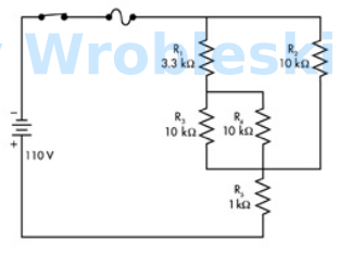 <p>Solve the circuit to find the total resistance. (Round the FINAL answer to the nearest</p><p>whole number of ohms.) The resistance values are in kilo-ohms (1000 ohms). Note: The</p><p>values calculated for this question will be used for additional questions.</p>