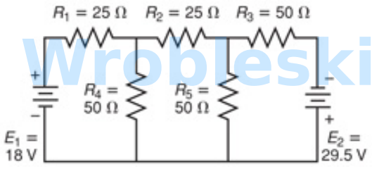 <p>What is the voltage across R when all voltage sources are considered? Calculate to one decimal place.</p>