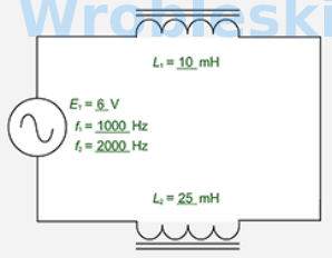 <p>Calculate the current in a circuit that contains a 10-millihenry coil (L ) and a 25-</p><p>millihenry coil (L ) in series with a 6-volt, 1-kilohertz source. Then calculate the current</p><p>again if the frequency was doubled to 2 kilohertz. (Round the FINAL answers to at least</p><p>two decimal places in the specified unit.)</p><p></p><p>The total current at 1 kilohertz is   ?   mA </p><p></p><p>The total current at 2 kilohertz is   ?   mA</p>