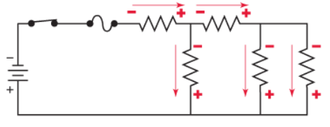 <p>Using the electron theory, determine if the direction of current flow through each of the</p><p>resistors and the polarity of the voltage drop across each of the resistors in the circuit is</p><p>correct as indicated.</p><p>Select one:</p><p>True</p><p>False</p>