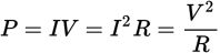 <p><em>I</em> is the current through the resistor</p><p><em>V</em> is the voltage drop across the resistor</p><p><em>R</em> is the resistance of the resistor</p>