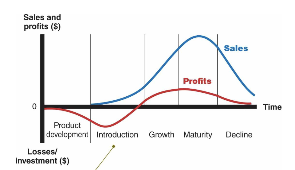 <p><strong>Product development</strong></p><p><strong>Introduction</strong></p><p>Low sales, High cost per customer, Offer a basic product, use cost-plus</p><p>Build product awareness among early adopters and dealers. Use heavy sales promotion to entice trial</p><p><strong>Growth</strong></p><p>Rapidly rising sales, Average cost per customer, Offer product</p><p>extensions, Price to penetrate market</p><p>Build engagement and interest in the mass market, Reduce to take advantage of heavy consumer demand</p><p><strong>Maturity</strong> </p><p>Peak sales, Low cost per customer, Diversify brand and models, Price to match or beat competitors</p><p>Stress brand differences and benefits, Increase to encourage brand switching</p><p><strong>Decline</strong> </p><p>Declining sales, Low cost per customer, Phase out weak</p><p>items, cut price</p><p>Reduce to level needed to retain hard-core loyals, Reduce to</p><p>minimal level</p>